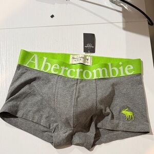 Abercrombie & Fitch Gray Boxer Briefs with Green Waistband and Embossed logo.
